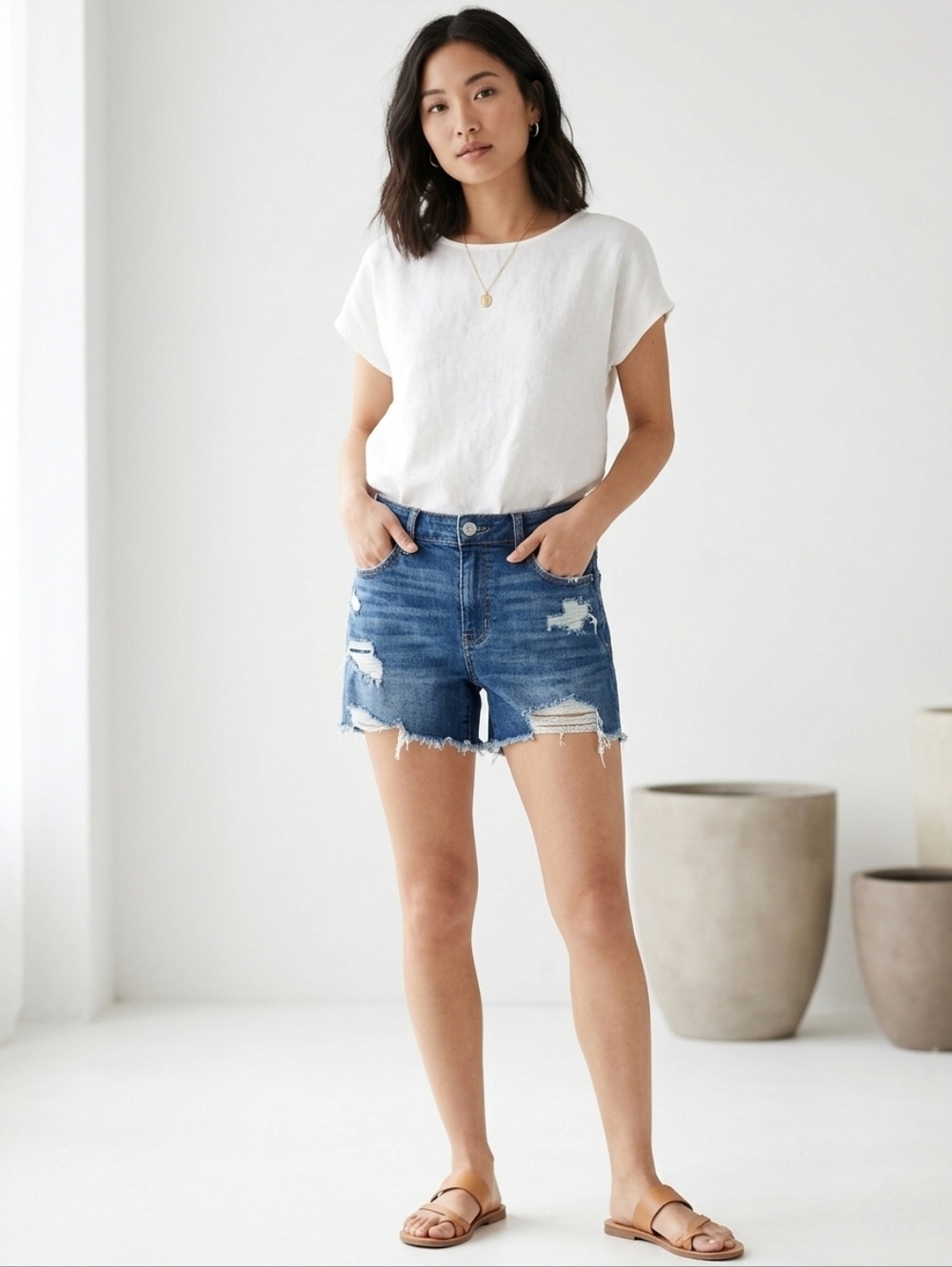 American Eagle Outfitters Distressed Denim Shorts - Blue